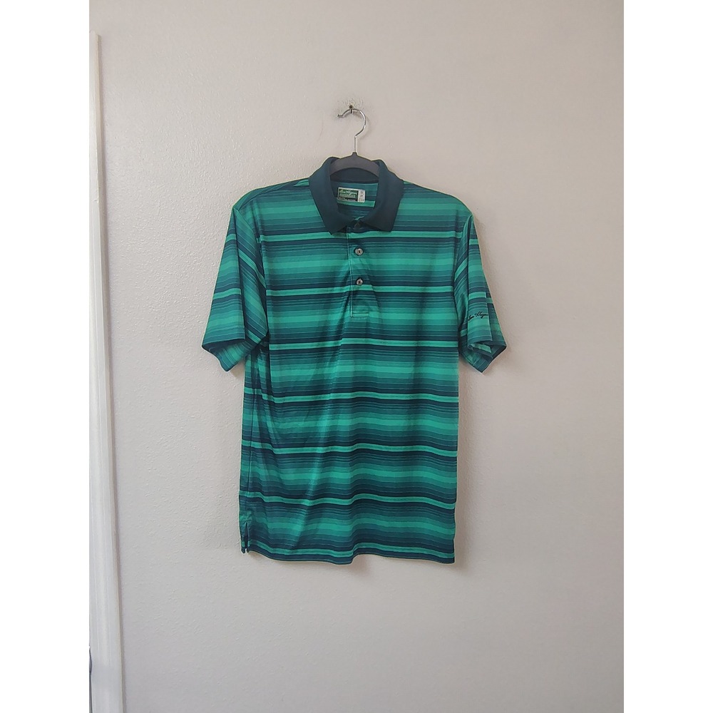 Ben Hogan Performance Mens Green Striped Short Sleeve Golf Polo Shirt Size Small